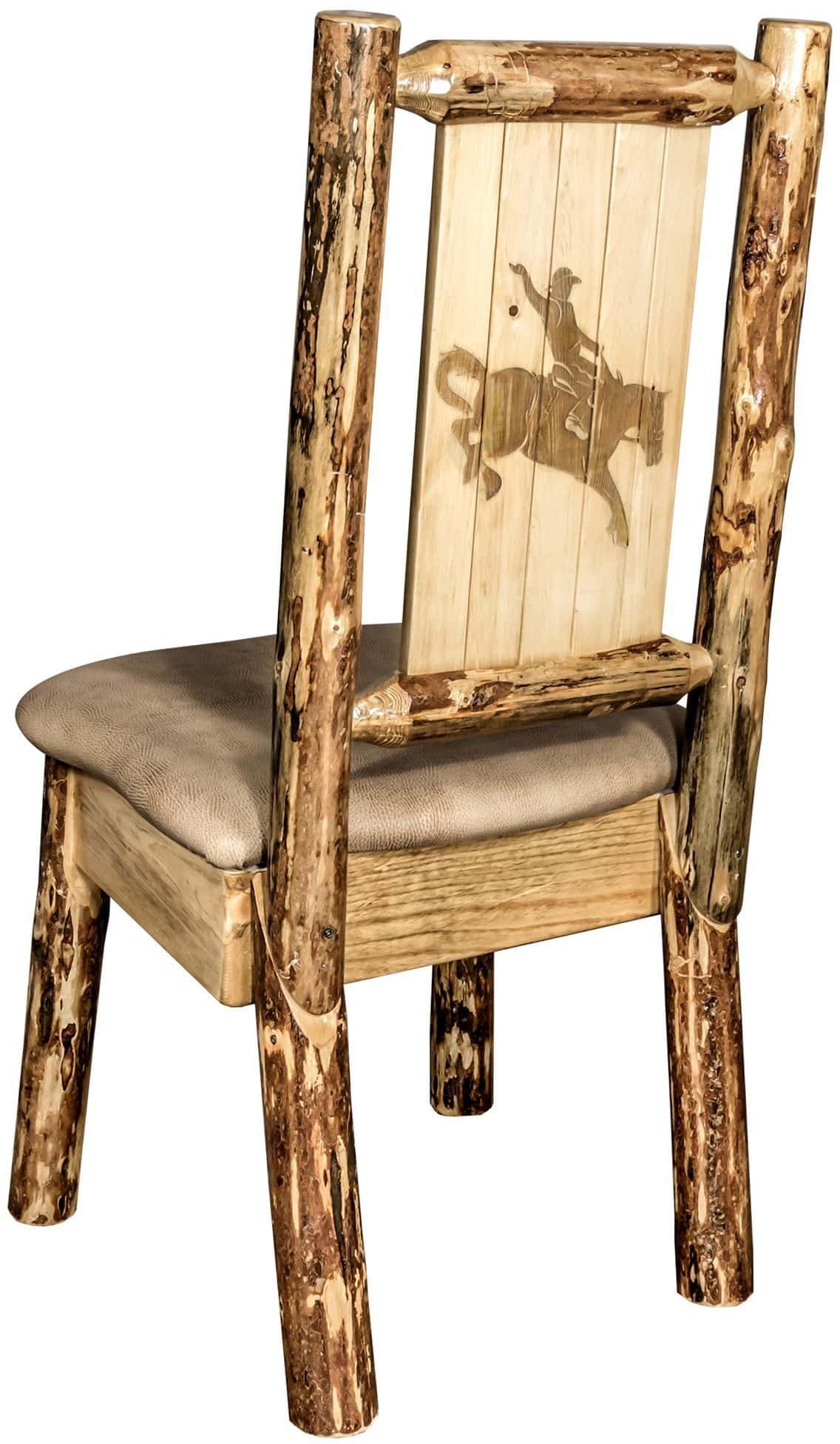 Montana Woodworks Glacier Country Collection Side Chair Buckskin Upholstery with Laser Engraved Design-Rustic Furniture Marketplace