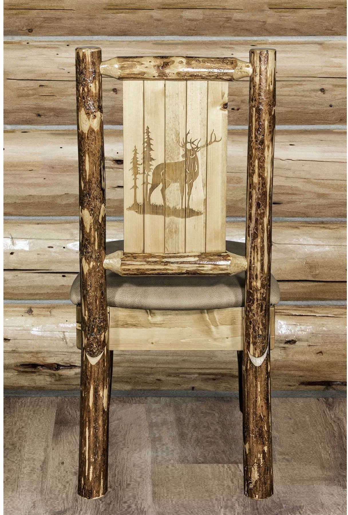 Montana Woodworks Glacier Country Collection Side Chair Buckskin Upholstery with Laser Engraved Design-Rustic Furniture Marketplace