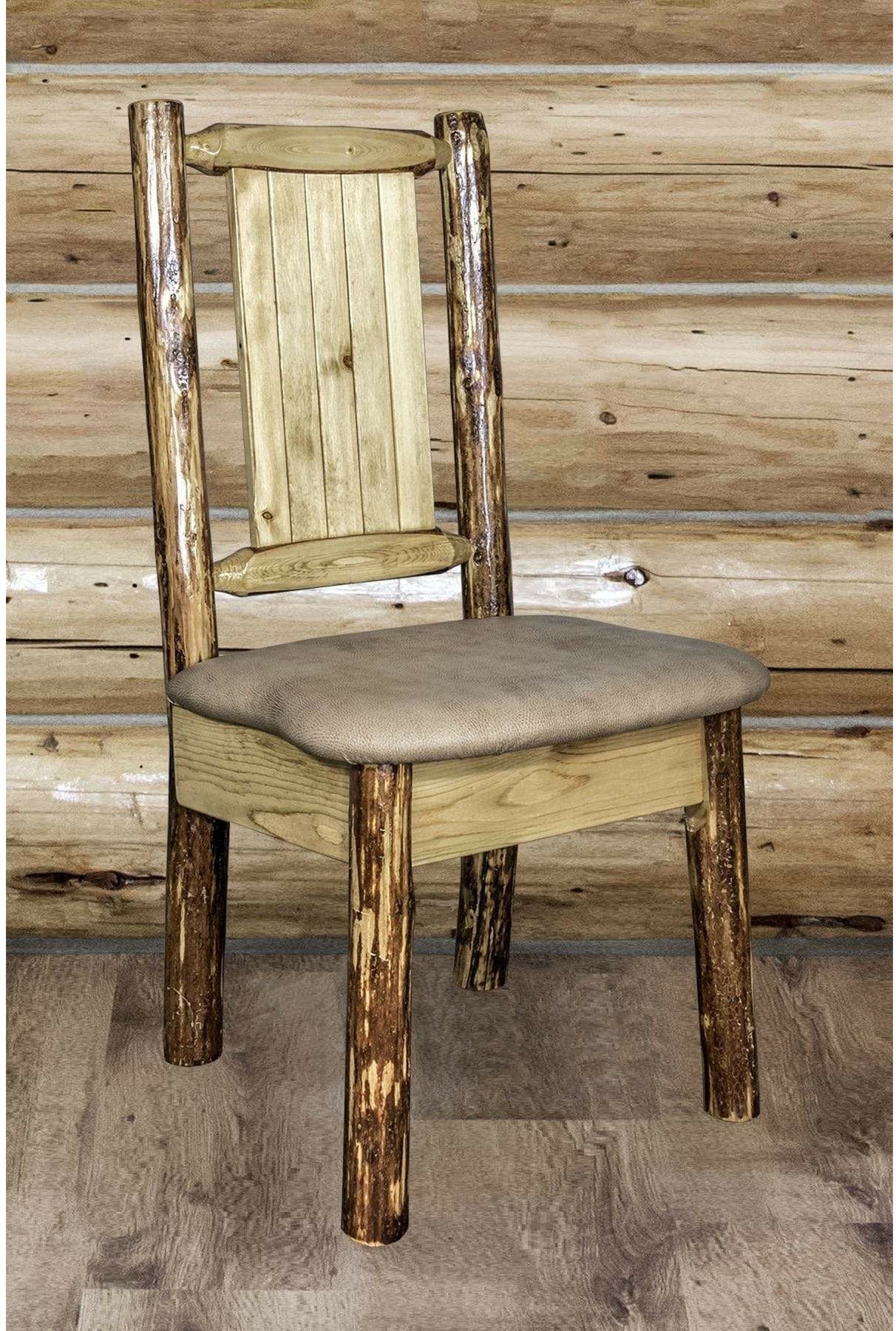 Montana Woodworks Glacier Country Collection Side Chair Buckskin Upholstery with Laser Engraved Design-Rustic Furniture Marketplace