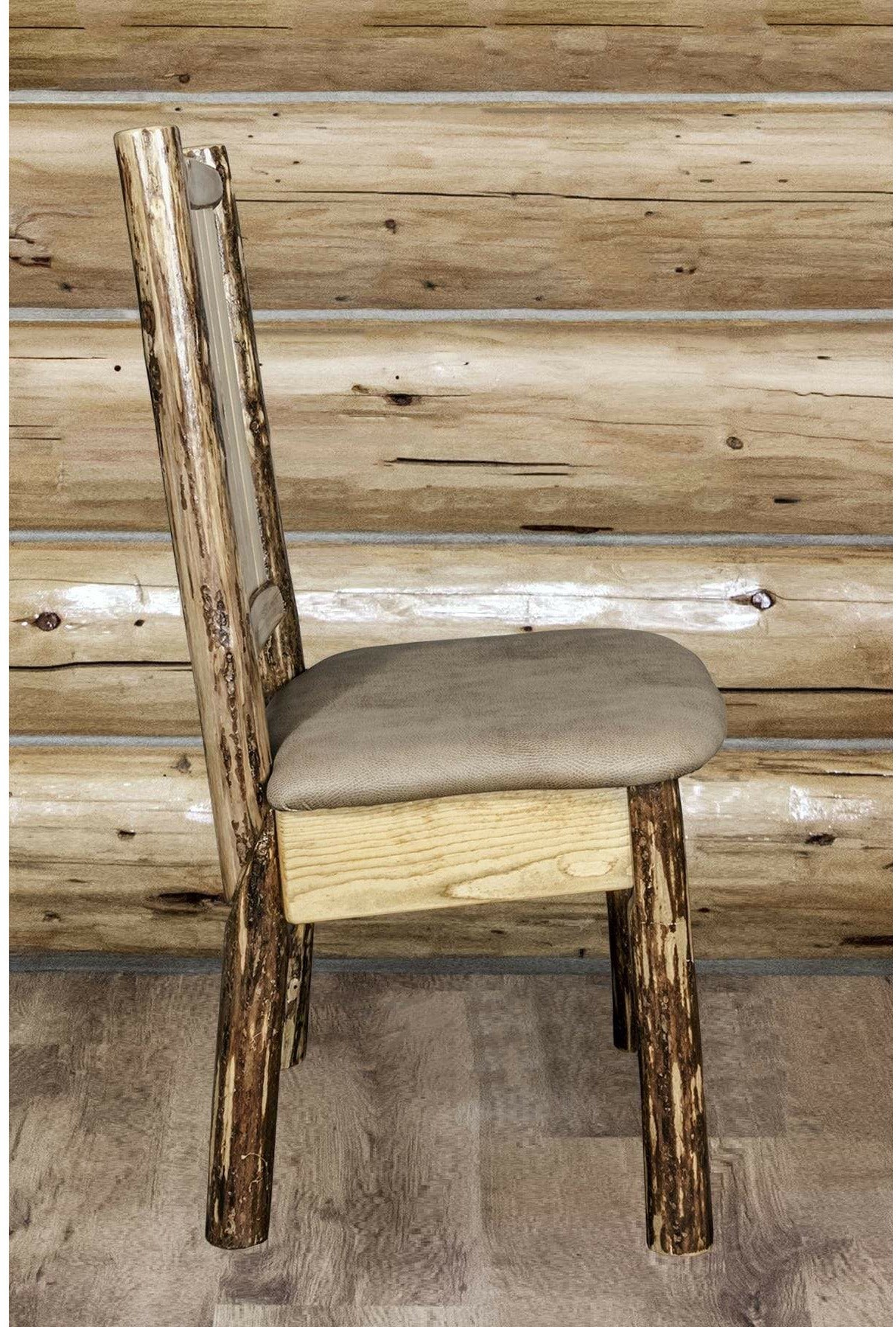 Montana Woodworks Glacier Country Collection Side Chair Buckskin Upholstery with Laser Engraved Design-Rustic Furniture Marketplace