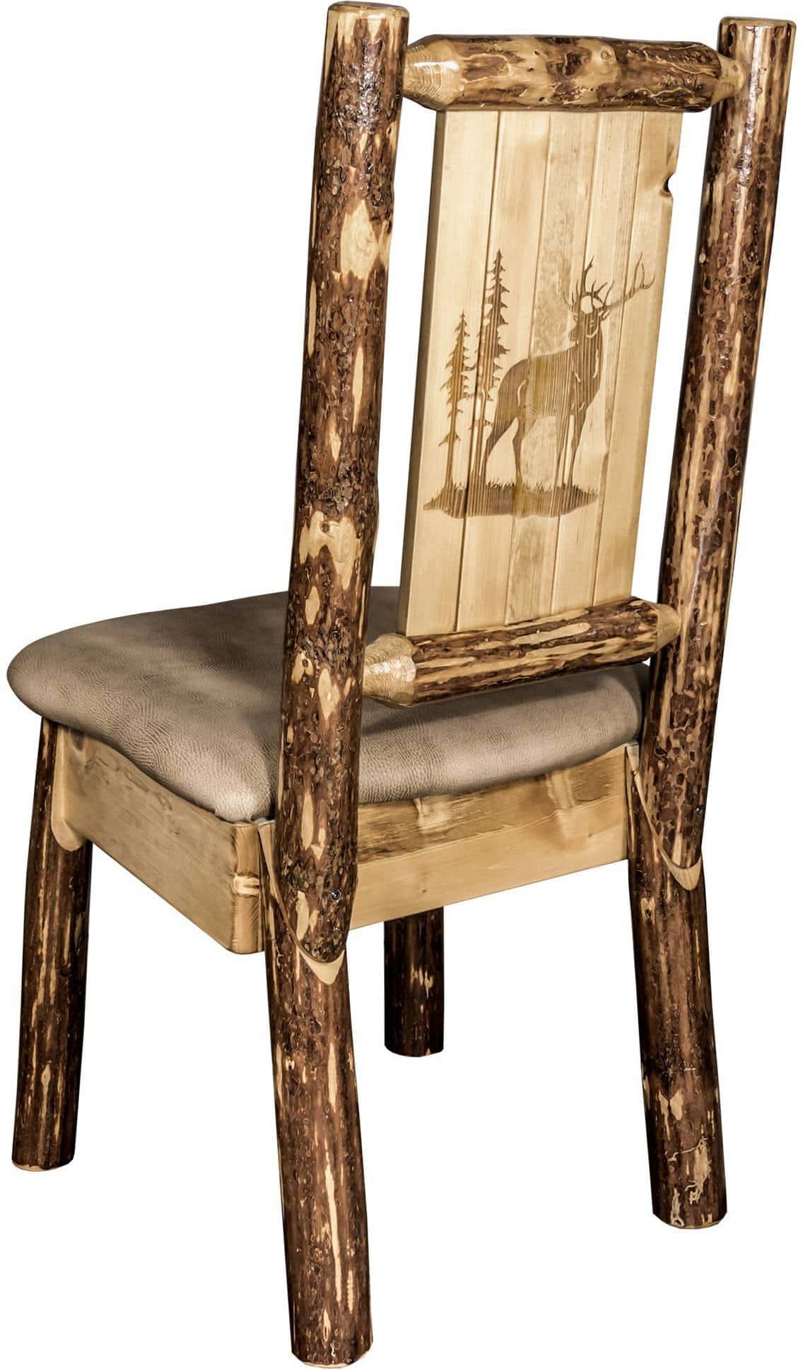 Montana Woodworks Glacier Country Collection Side Chair Buckskin Upholstery with Laser Engraved Design-Rustic Furniture Marketplace