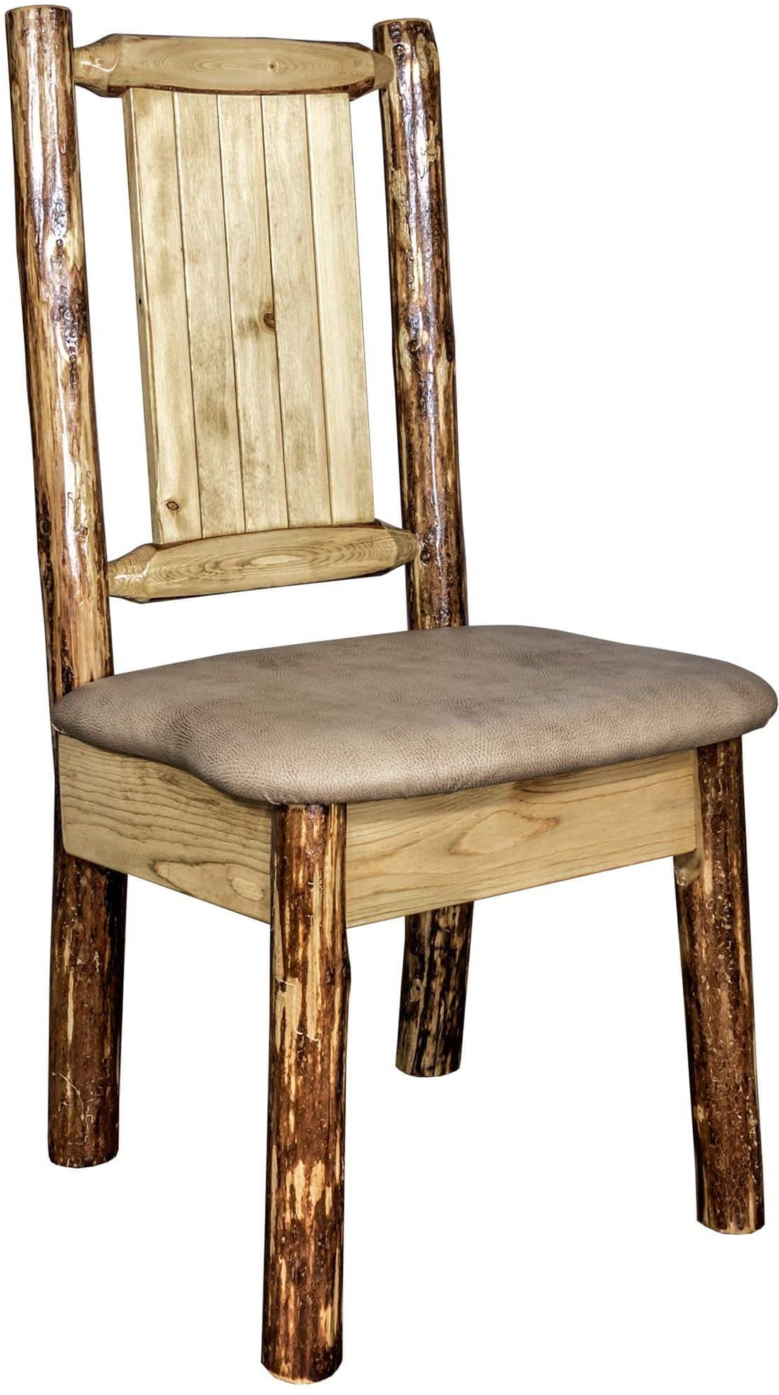 Montana Woodworks Glacier Country Collection Side Chair Buckskin Upholstery with Laser Engraved Design-Rustic Furniture Marketplace