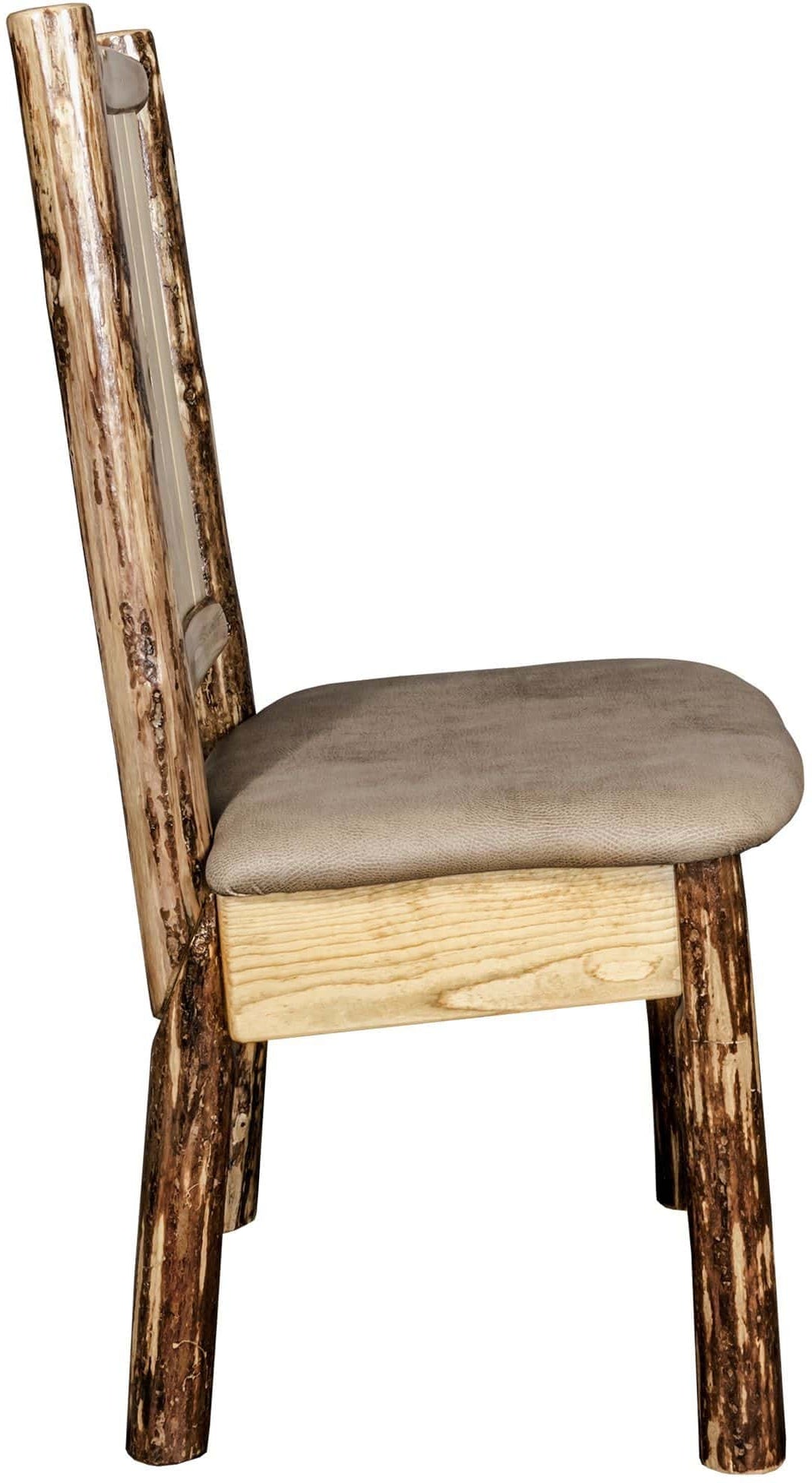 Montana Woodworks Glacier Country Collection Side Chair Buckskin Upholstery with Laser Engraved Design-Rustic Furniture Marketplace