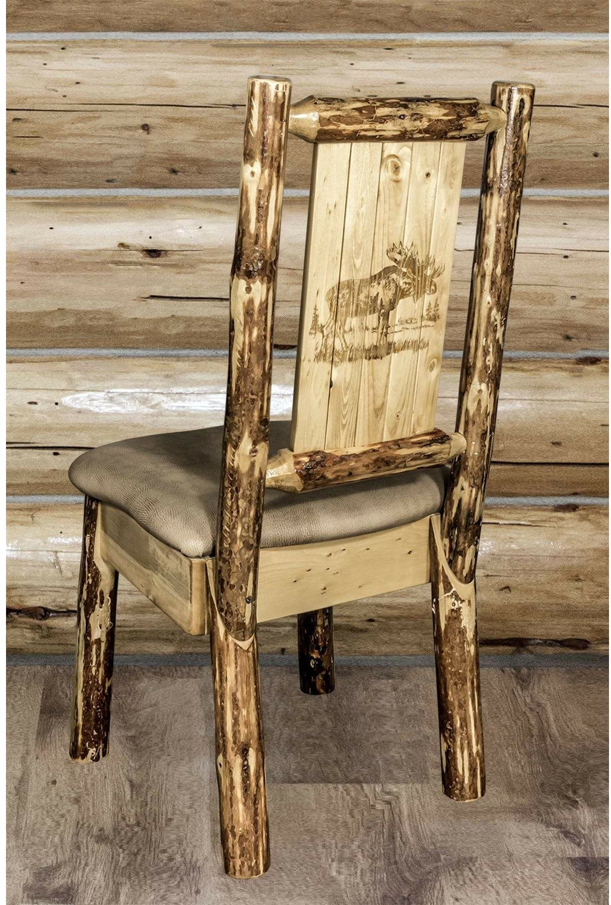 Montana Woodworks Glacier Country Collection Side Chair Buckskin Upholstery with Laser Engraved Design-Rustic Furniture Marketplace