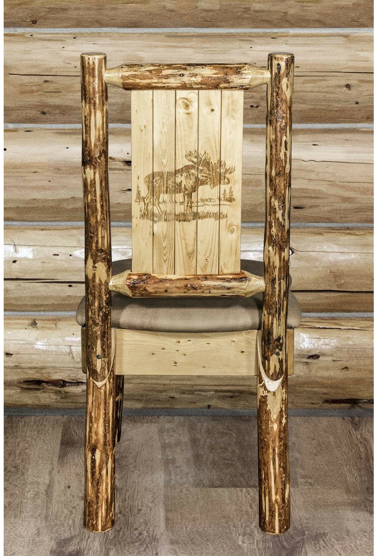 Montana Woodworks Glacier Country Collection Side Chair Buckskin Upholstery with Laser Engraved Design-Rustic Furniture Marketplace