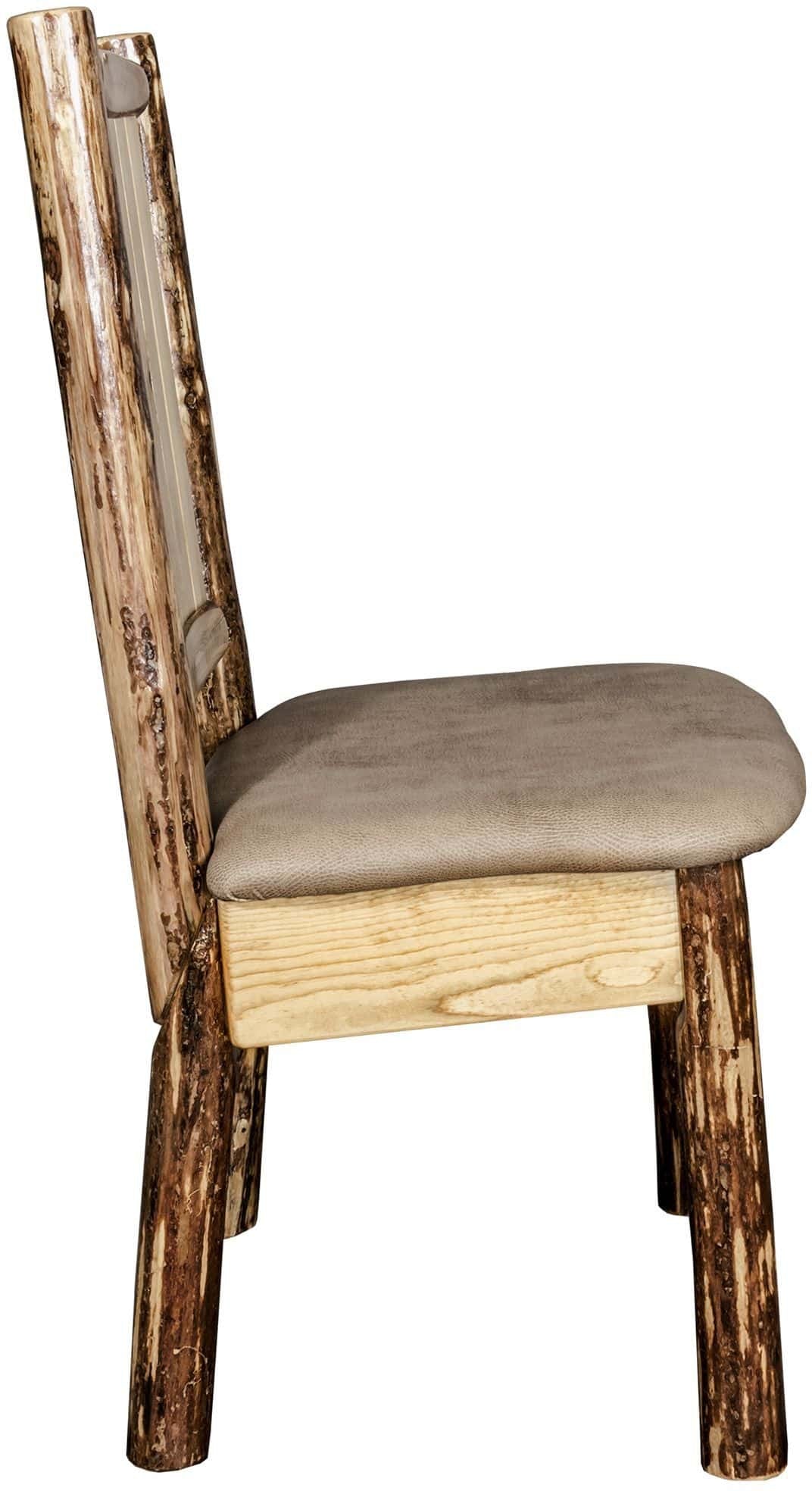 Montana Woodworks Glacier Country Collection Side Chair Buckskin Upholstery with Laser Engraved Design-Rustic Furniture Marketplace