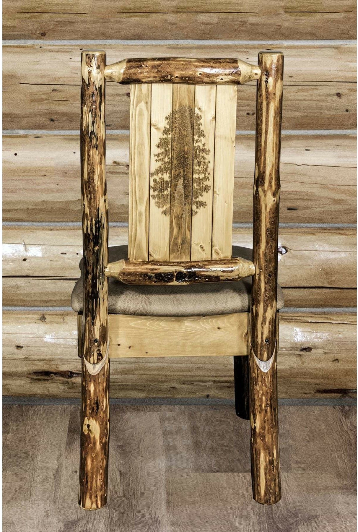 Montana Woodworks Glacier Country Collection Side Chair Buckskin Upholstery with Laser Engraved Design-Rustic Furniture Marketplace