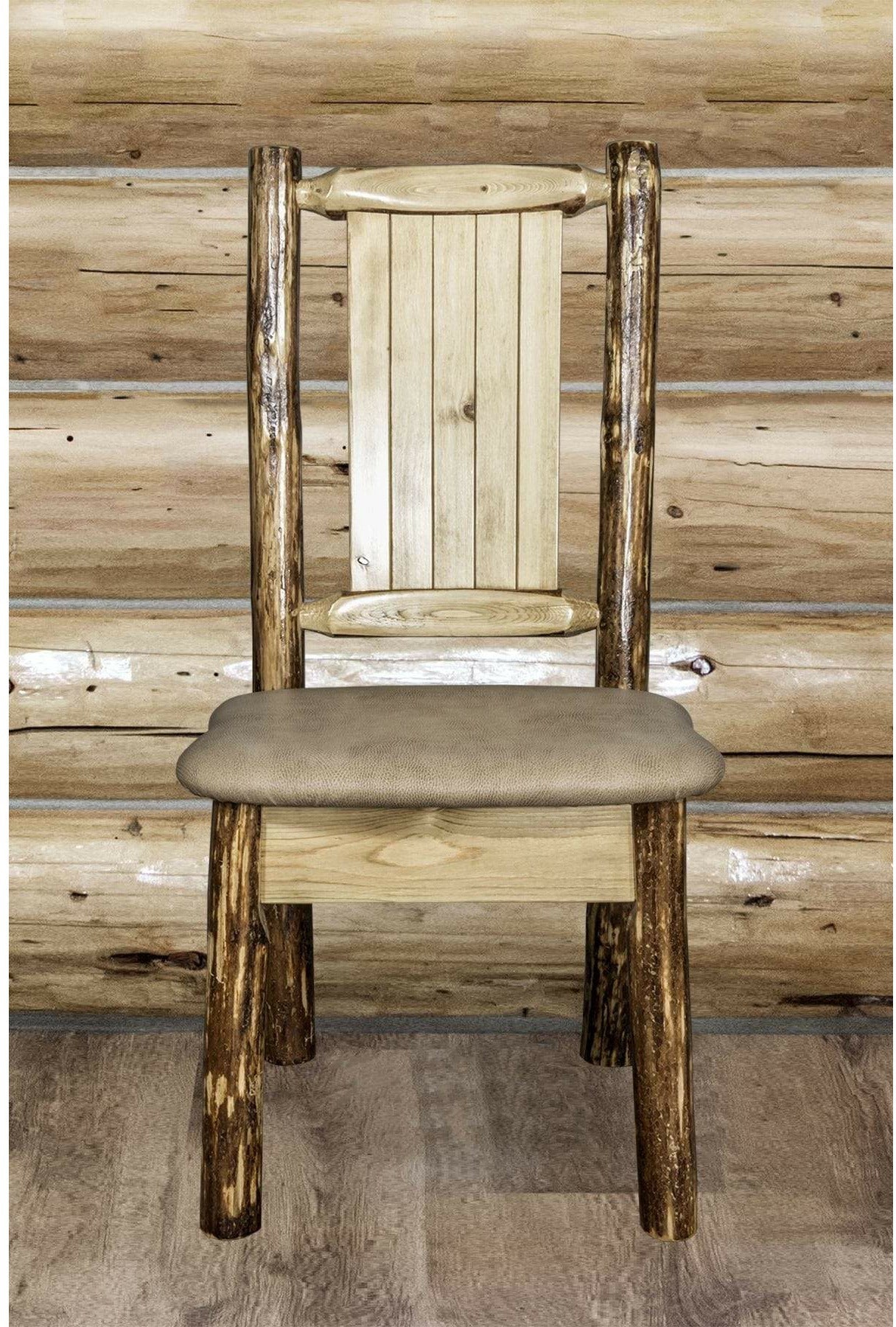 Montana Woodworks Glacier Country Collection Side Chair Buckskin Upholstery with Laser Engraved Design-Rustic Furniture Marketplace