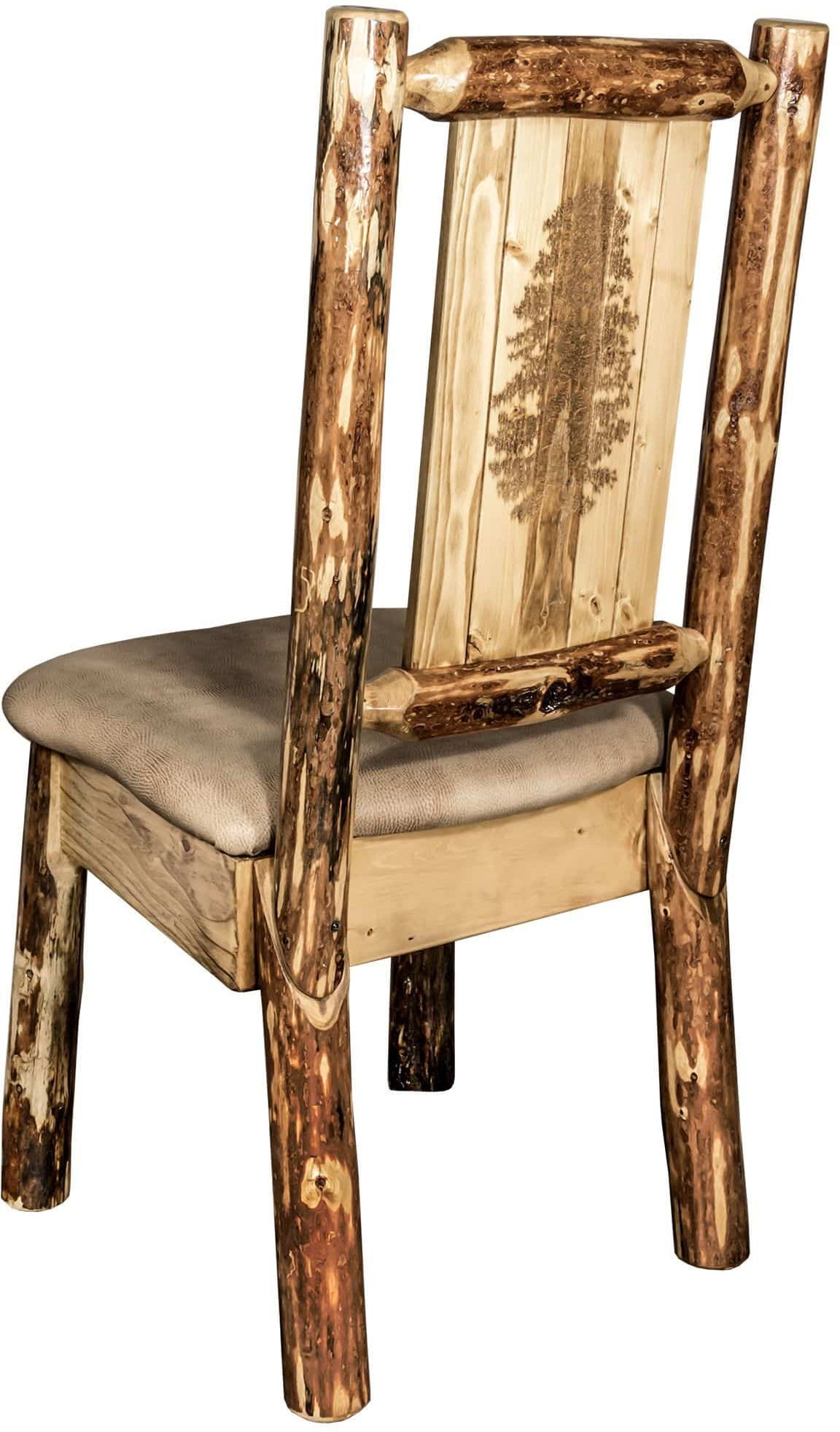 Montana Woodworks Glacier Country Collection Side Chair Buckskin Upholstery with Laser Engraved Design-Rustic Furniture Marketplace