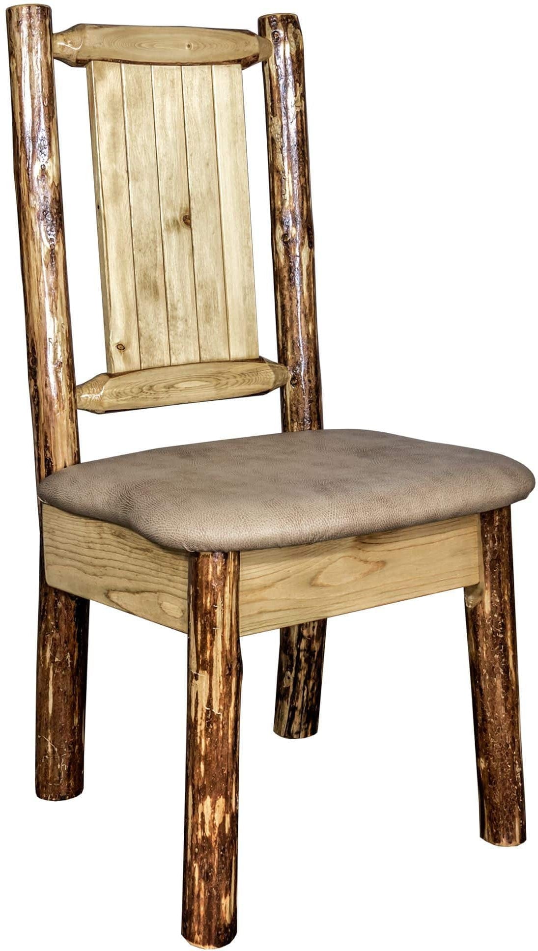 Montana Woodworks Glacier Country Collection Side Chair Buckskin Upholstery with Laser Engraved Design-Rustic Furniture Marketplace