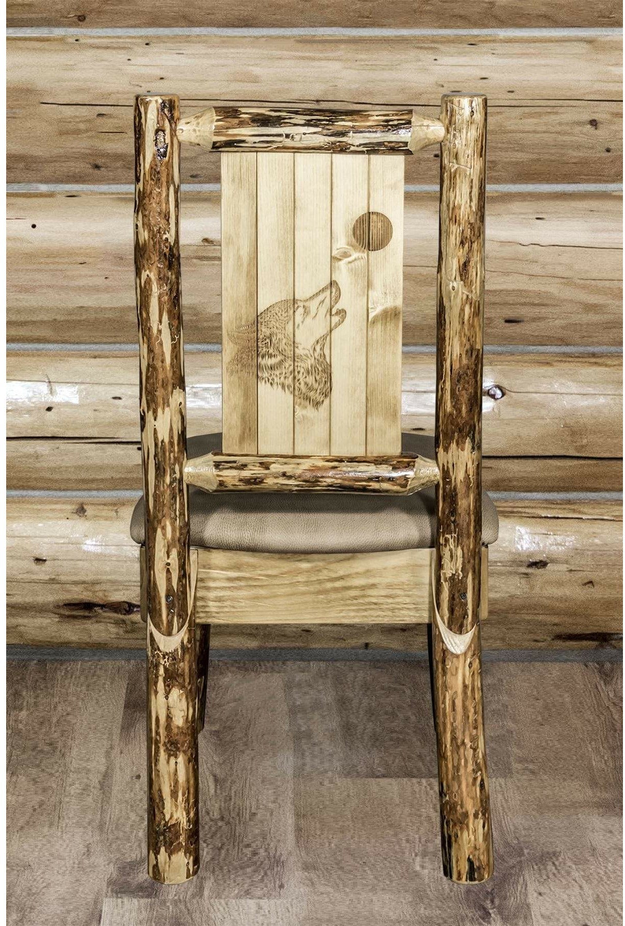 Montana Woodworks Glacier Country Collection Side Chair Buckskin Upholstery with Laser Engraved Design-Rustic Furniture Marketplace