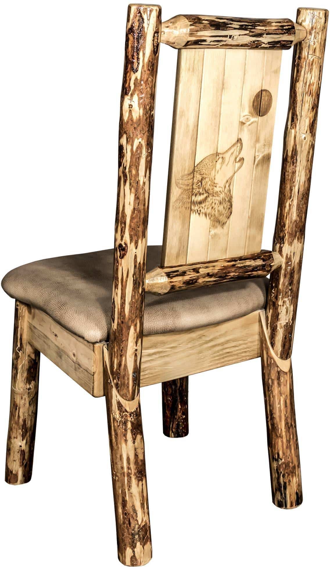 Montana Woodworks Glacier Country Collection Side Chair Buckskin Upholstery with Laser Engraved Design-Rustic Furniture Marketplace