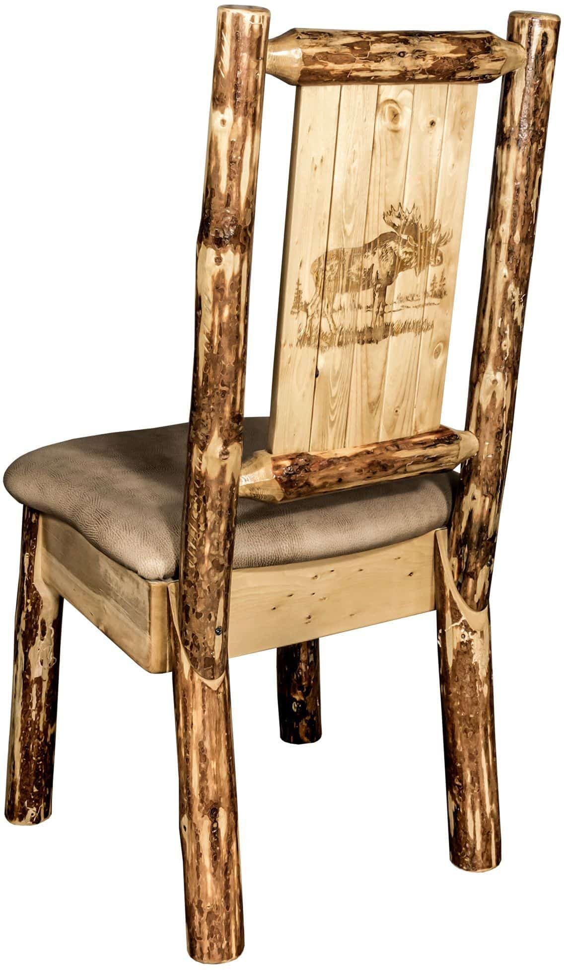 Montana Woodworks Glacier Country Collection Side Chair Buckskin Upholstery with Laser Engraved Design-Rustic Furniture Marketplace