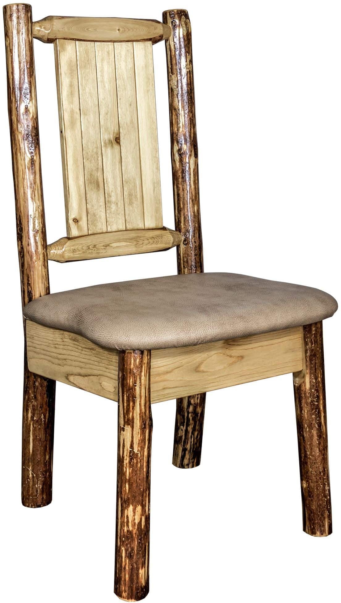 Montana Woodworks Glacier Country Collection Side Chair Buckskin Upholstery with Laser Engraved Design-Rustic Furniture Marketplace