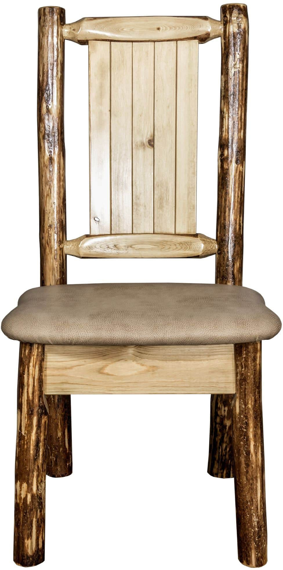 Montana Woodworks Glacier Country Collection Side Chair Buckskin Upholstery with Laser Engraved Design-Rustic Furniture Marketplace