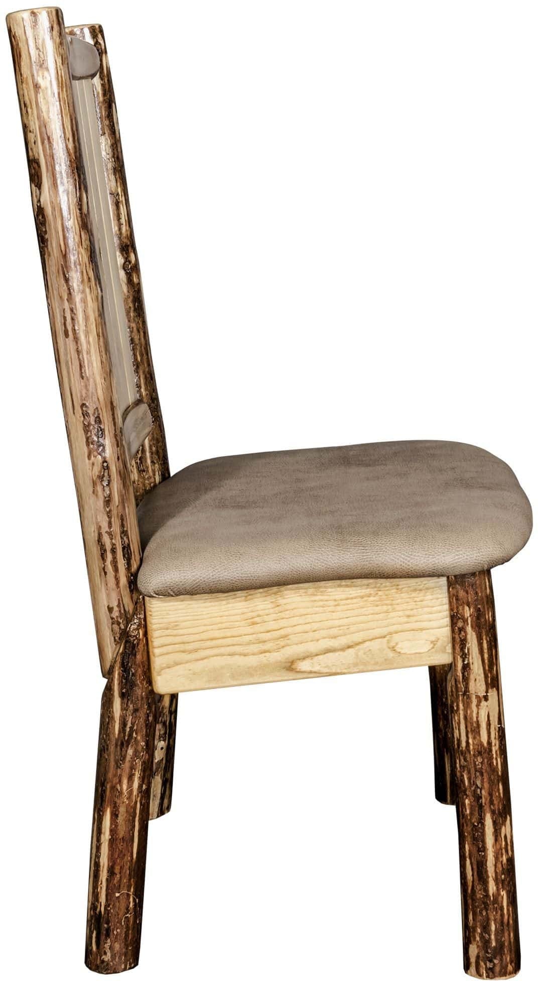 Montana Woodworks Glacier Country Collection Side Chair Buckskin Upholstery with Laser Engraved Design-Rustic Furniture Marketplace