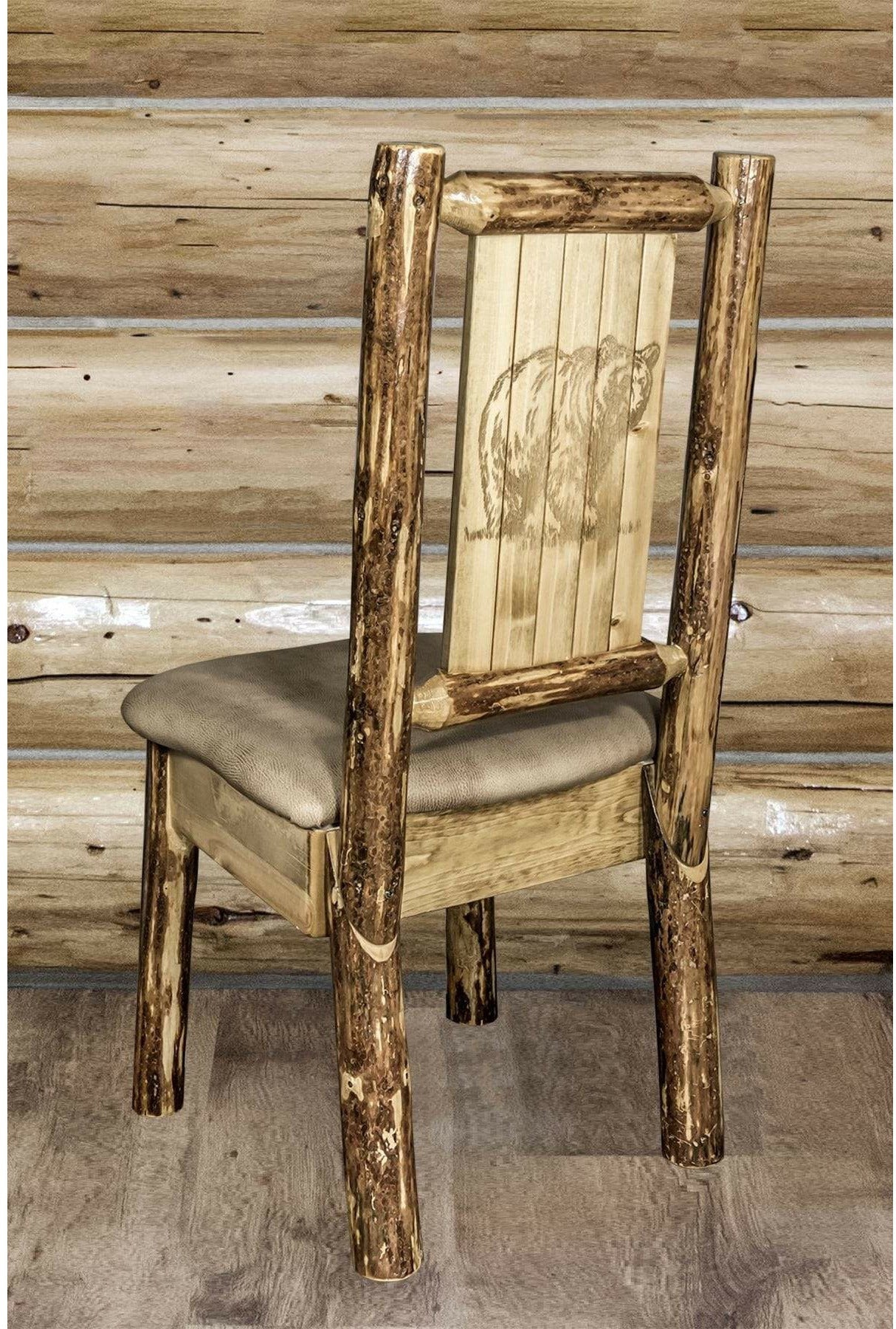 Montana Woodworks Glacier Country Collection Side Chair Buckskin Upholstery with Laser Engraved Design-Rustic Furniture Marketplace