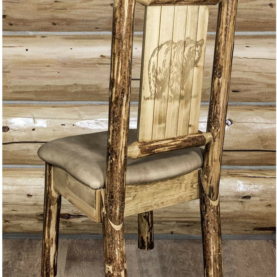 Montana Woodworks Glacier Country Collection Side Chair Buckskin Upholstery with Laser Engraved Design-Rustic Furniture Marketplace
