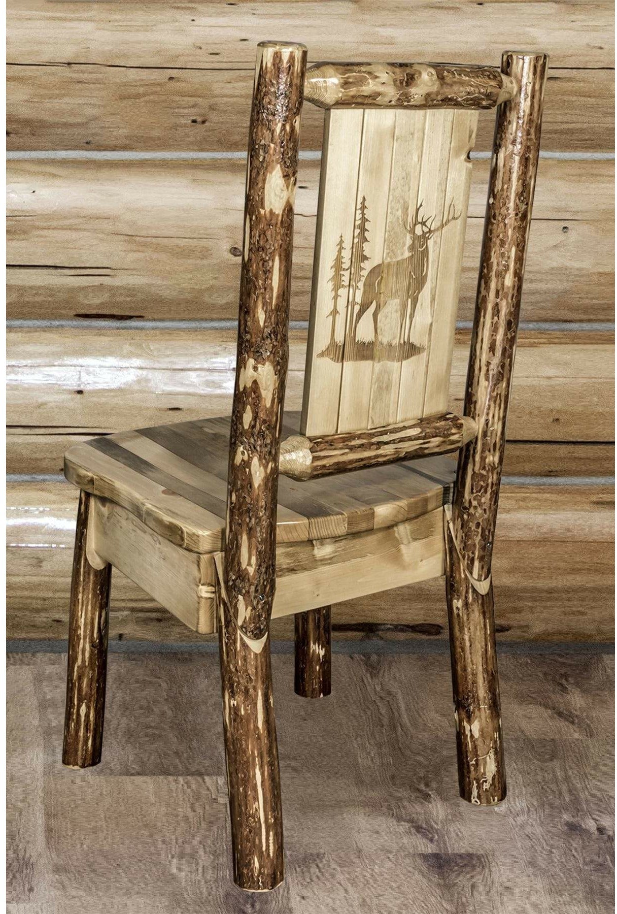 Montana Woodworks Glacier Country Collection Side Chair Buckskin Upholstery with Laser Engraved Design-Rustic Furniture Marketplace