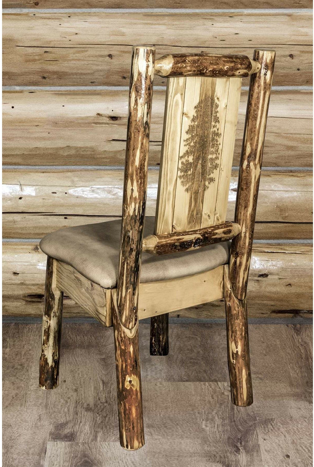 Montana Woodworks Glacier Country Collection Side Chair Buckskin Upholstery with Laser Engraved Design-Rustic Furniture Marketplace