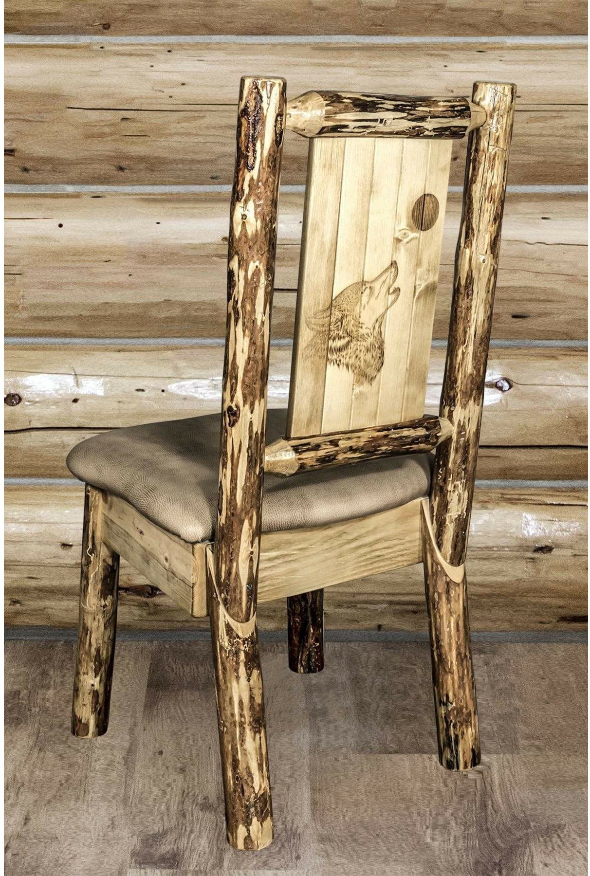 Montana Woodworks Glacier Country Collection Side Chair Buckskin Upholstery with Laser Engraved Design-Rustic Furniture Marketplace