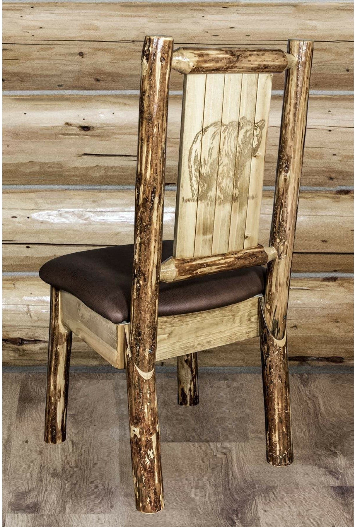 Montana Woodworks Glacier Country Collection Side Chair Saddle Upholstery with Laser Engraved Design-Rustic Furniture Marketplace