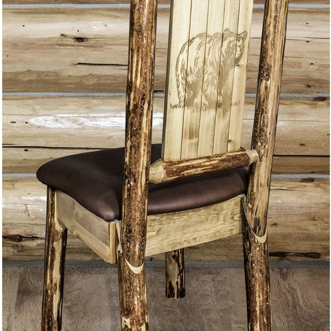 Montana Woodworks Glacier Country Collection Side Chair Saddle Upholstery with Laser Engraved Design-Rustic Furniture Marketplace