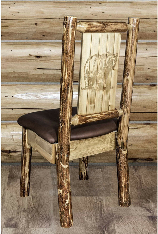 Montana Woodworks Glacier Country Collection Side Chair Saddle Upholstery with Laser Engraved Design-Rustic Furniture Marketplace