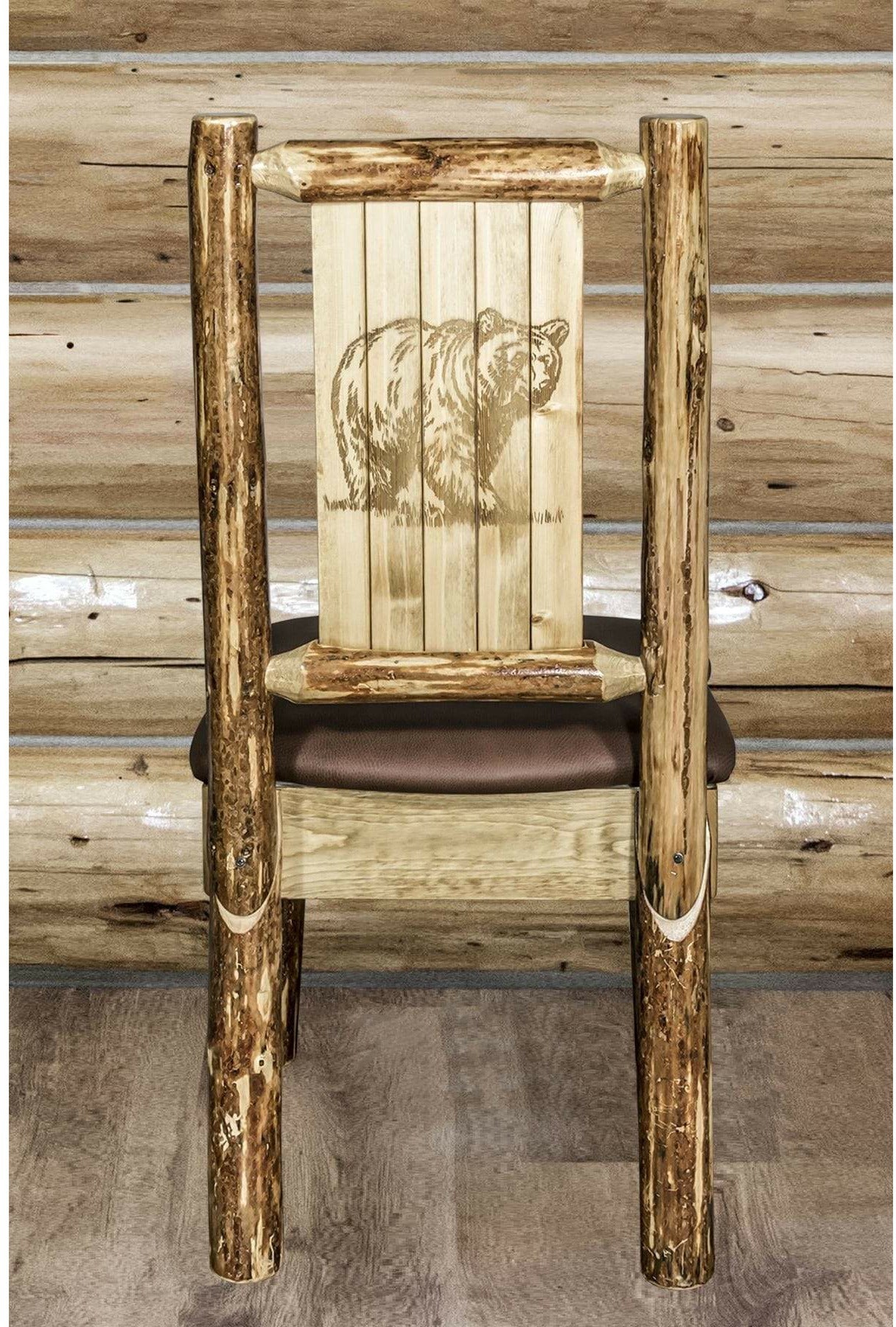 Montana Woodworks Glacier Country Collection Side Chair Saddle Upholstery with Laser Engraved Design-Rustic Furniture Marketplace