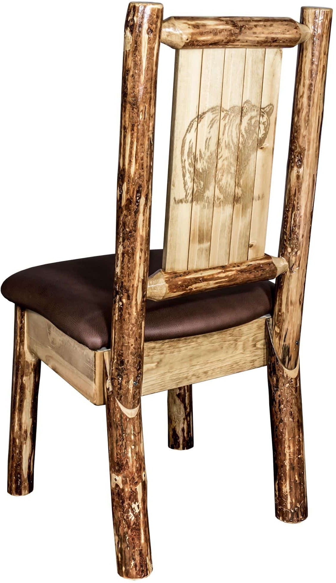 Montana Woodworks Glacier Country Collection Side Chair Saddle Upholstery with Laser Engraved Design-Rustic Furniture Marketplace