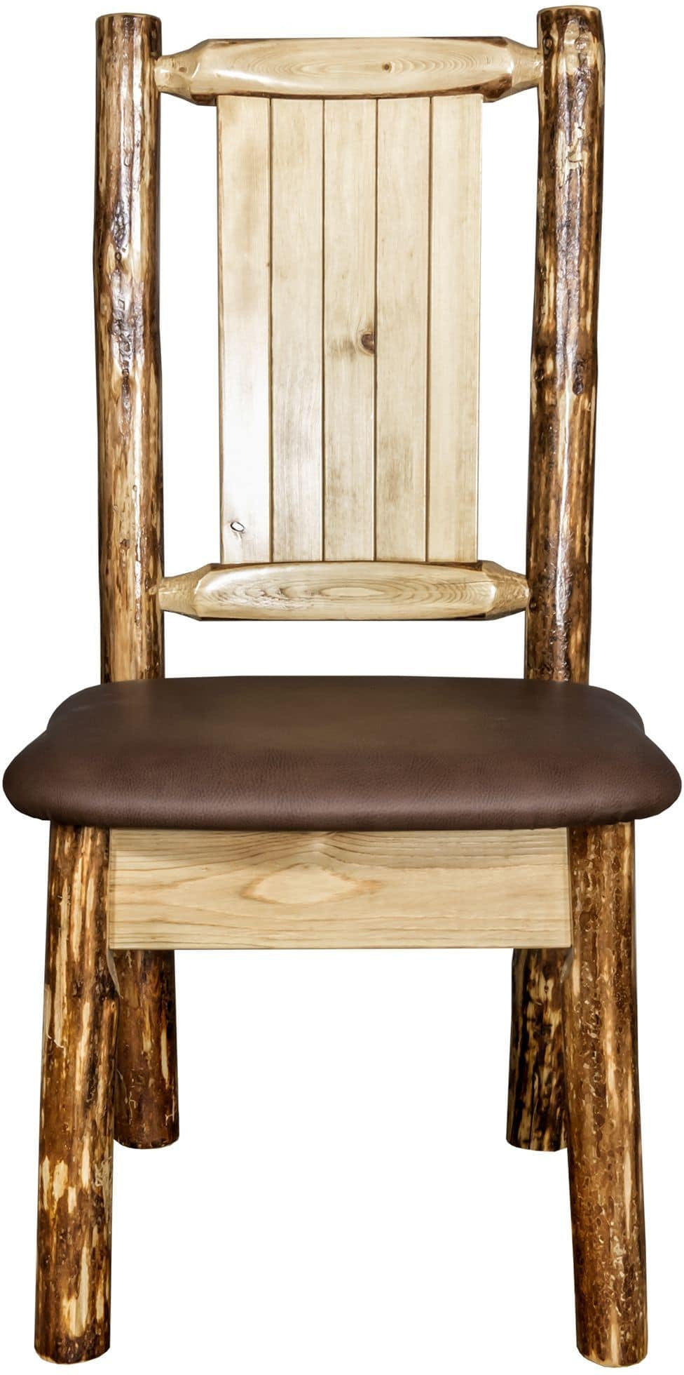 Montana Woodworks Glacier Country Collection Side Chair Saddle Upholstery with Laser Engraved Design-Rustic Furniture Marketplace