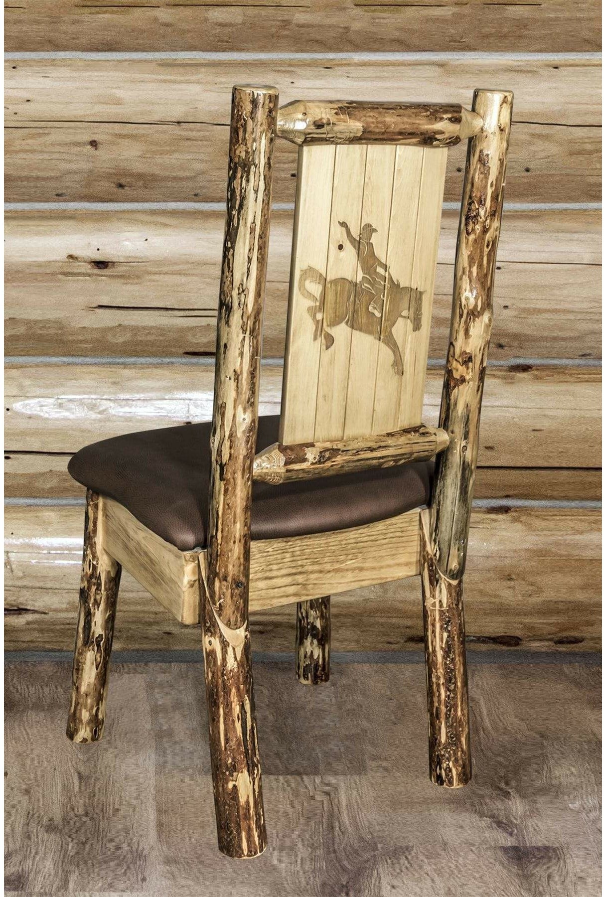 Montana Woodworks Glacier Country Collection Side Chair Saddle Upholstery with Laser Engraved Design-Rustic Furniture Marketplace