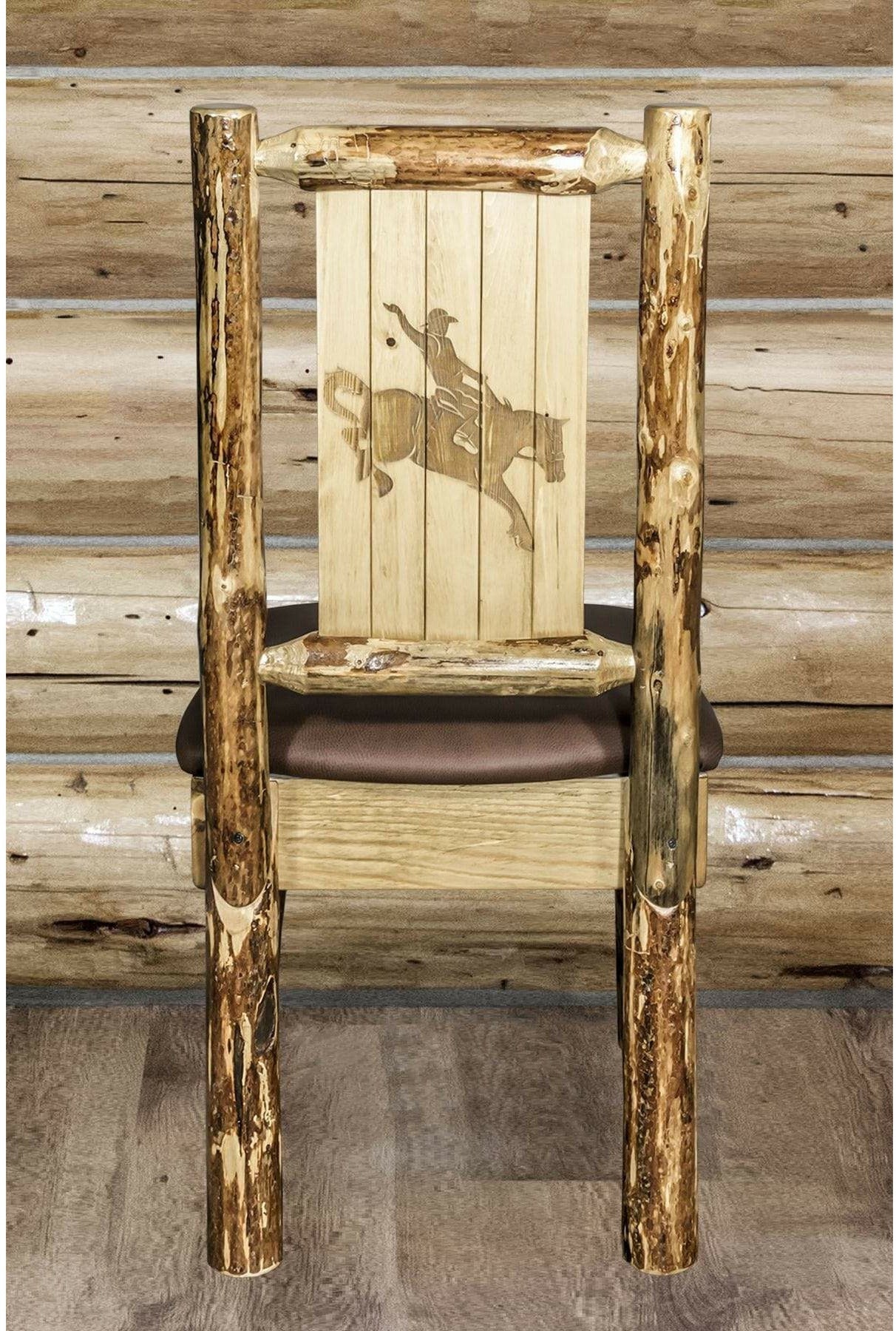 Montana Woodworks Glacier Country Collection Side Chair Saddle Upholstery with Laser Engraved Design-Rustic Furniture Marketplace