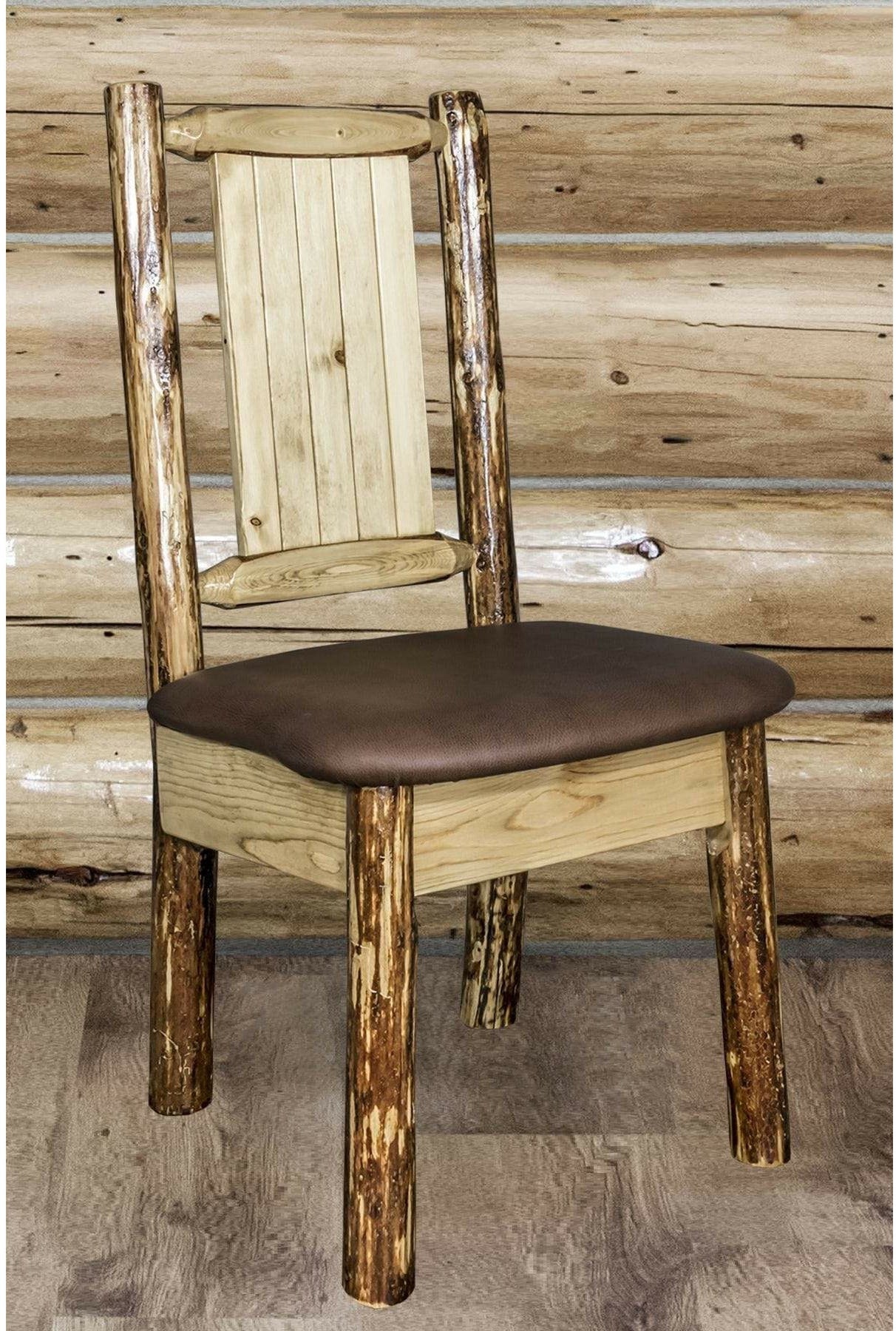 Montana Woodworks Glacier Country Collection Side Chair Saddle Upholstery with Laser Engraved Design-Rustic Furniture Marketplace