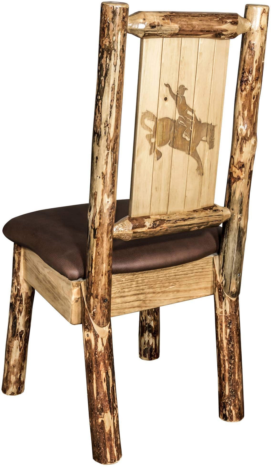 Montana Woodworks Glacier Country Collection Side Chair Saddle Upholstery with Laser Engraved Design-Rustic Furniture Marketplace