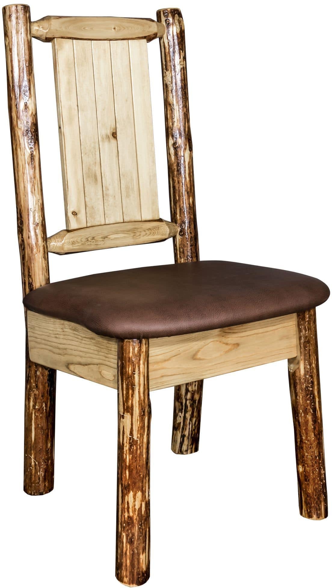 Montana Woodworks Glacier Country Collection Side Chair Saddle Upholstery with Laser Engraved Design-Rustic Furniture Marketplace