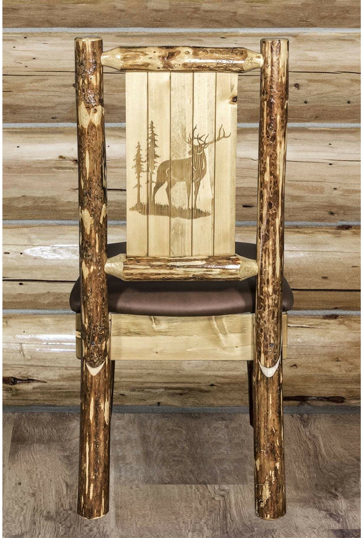 Montana Woodworks Glacier Country Collection Side Chair Saddle Upholstery with Laser Engraved Design-Rustic Furniture Marketplace