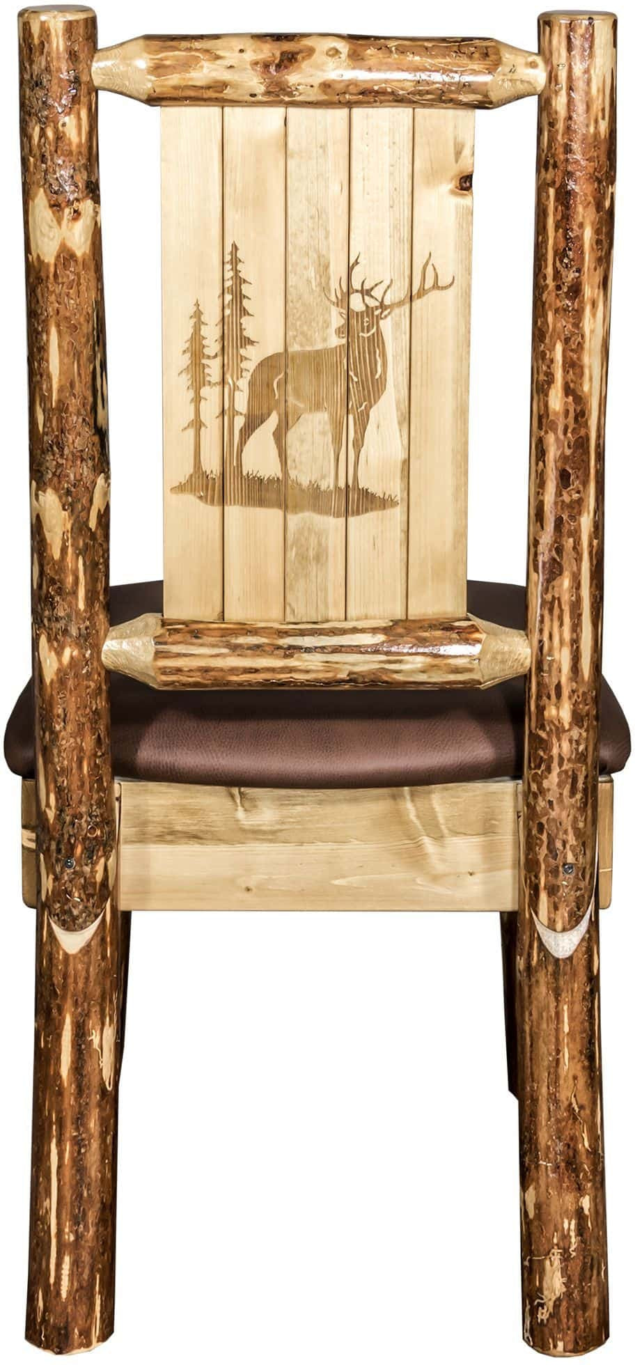 Montana Woodworks Glacier Country Collection Side Chair Saddle Upholstery with Laser Engraved Design-Rustic Furniture Marketplace