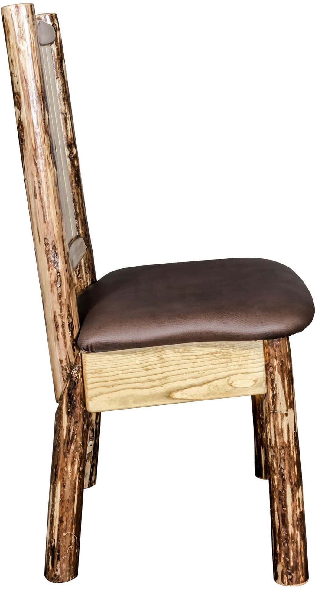 Montana Woodworks Glacier Country Collection Side Chair Saddle Upholstery with Laser Engraved Design-Rustic Furniture Marketplace