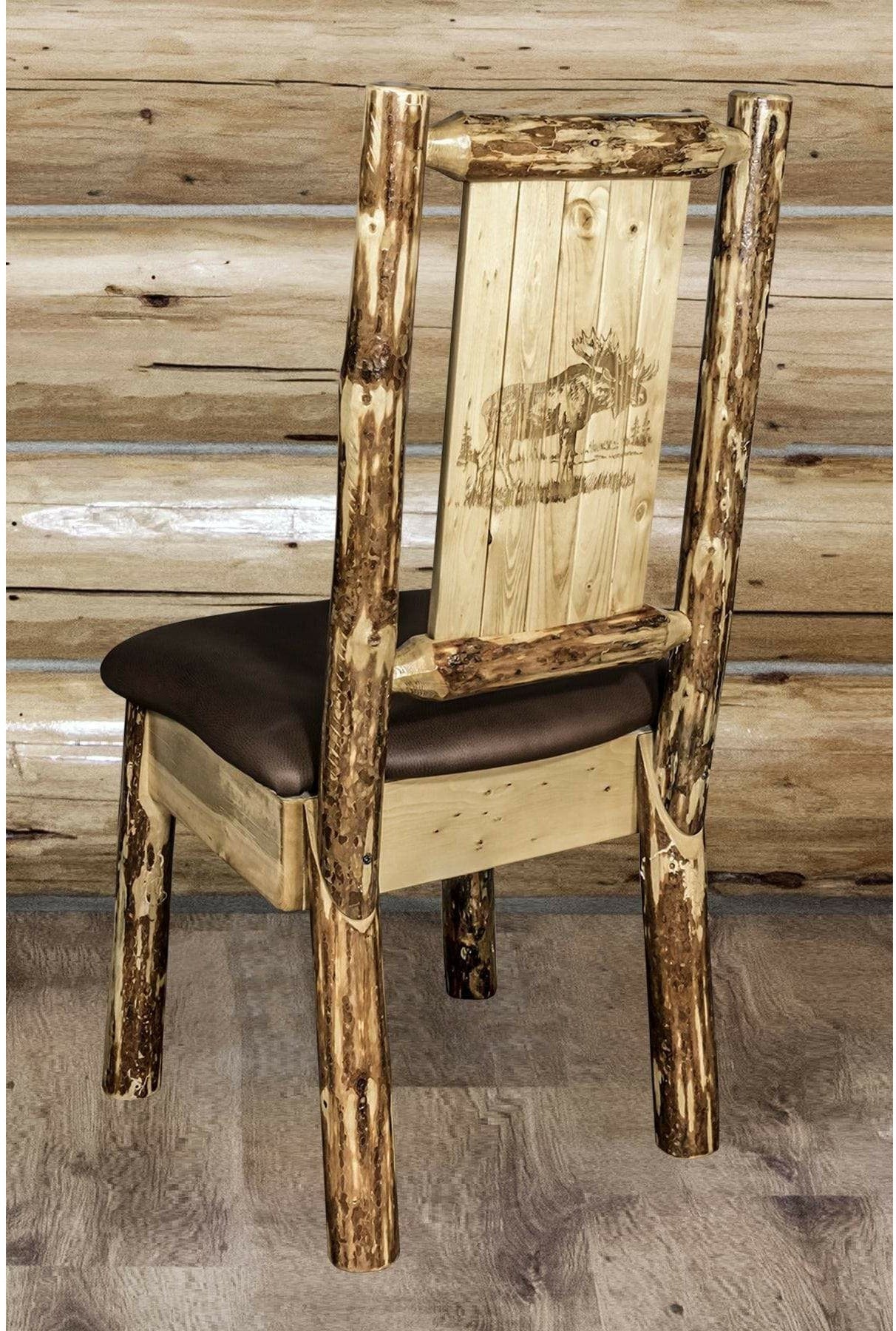 Montana Woodworks Glacier Country Collection Side Chair Saddle Upholstery with Laser Engraved Design-Rustic Furniture Marketplace