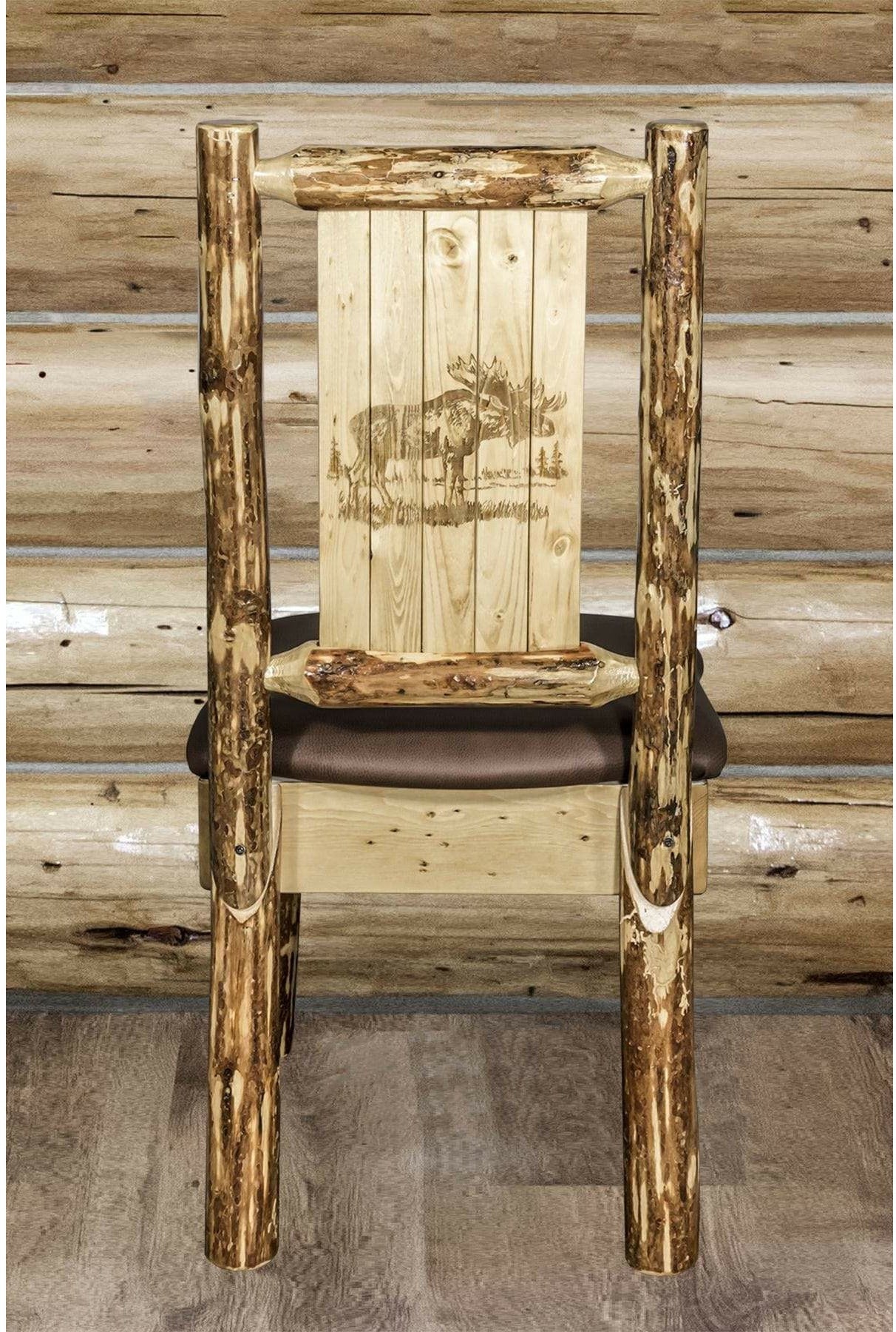 Montana Woodworks Glacier Country Collection Side Chair Saddle Upholstery with Laser Engraved Design-Rustic Furniture Marketplace