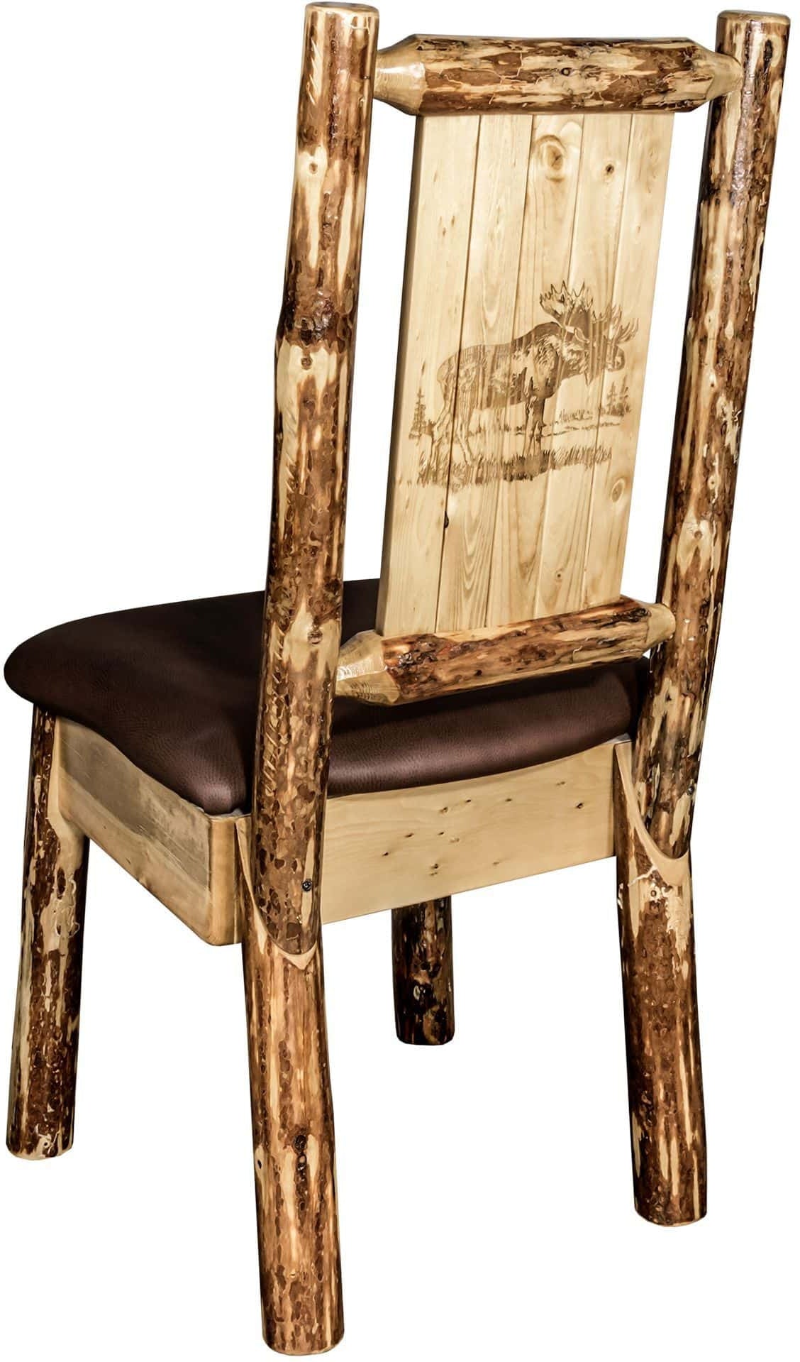 Montana Woodworks Glacier Country Collection Side Chair Saddle Upholstery with Laser Engraved Design-Rustic Furniture Marketplace