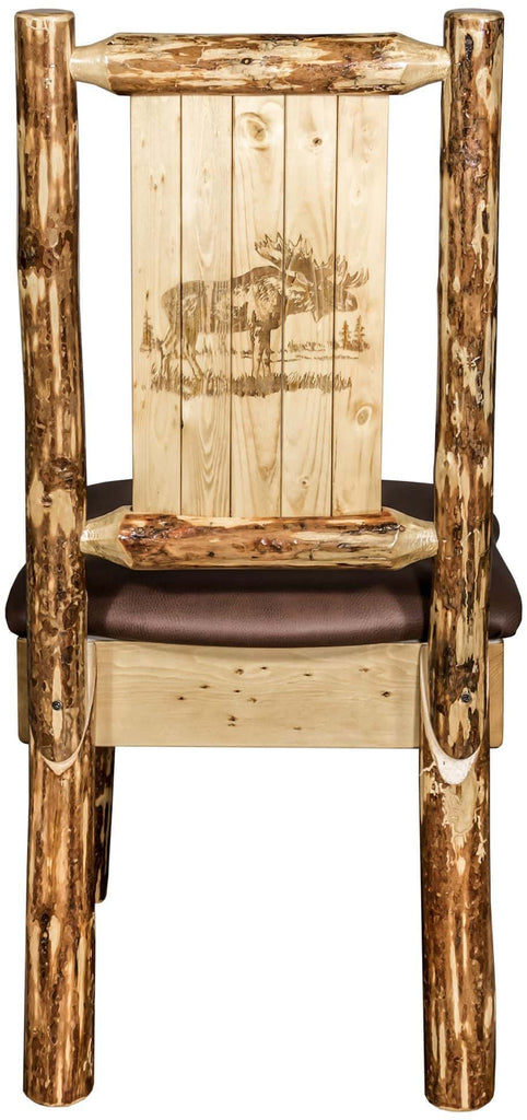 Montana Woodworks Glacier Country Collection Side Chair Saddle Upholstery with Laser Engraved Design-Rustic Furniture Marketplace