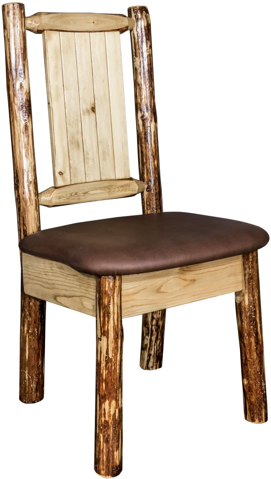 Montana Woodworks Glacier Country Collection Side Chair Saddle Upholstery with Laser Engraved Design-Rustic Furniture Marketplace