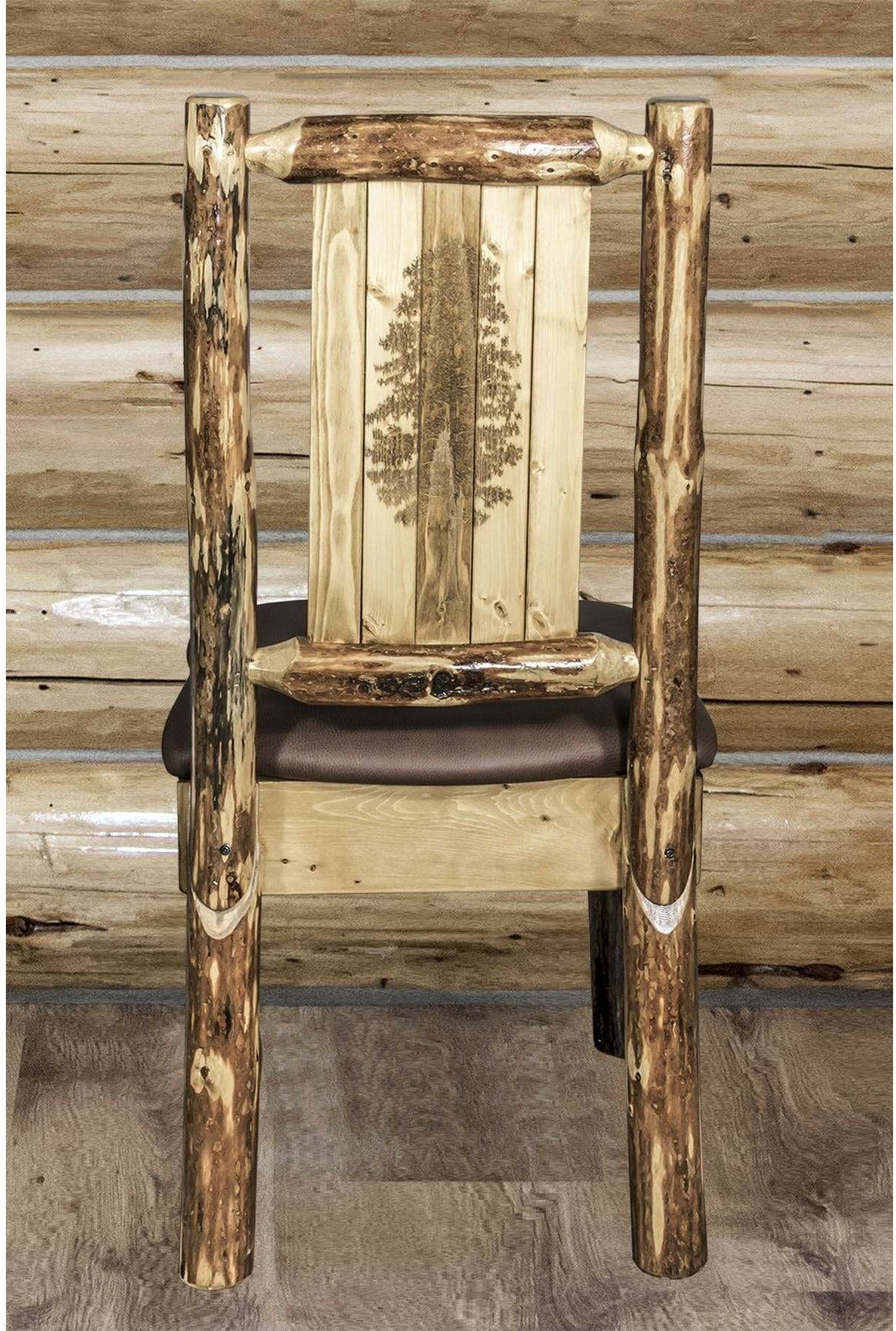 Montana Woodworks Glacier Country Collection Side Chair Saddle Upholstery with Laser Engraved Design-Rustic Furniture Marketplace