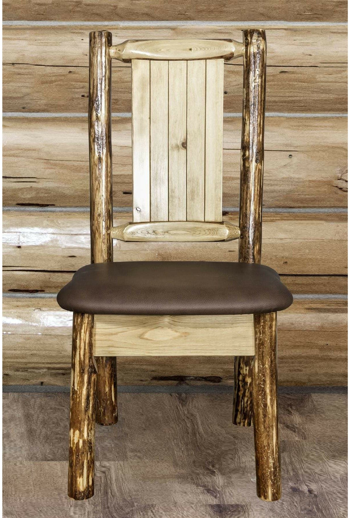 Montana Woodworks Glacier Country Collection Side Chair Saddle Upholstery with Laser Engraved Design-Rustic Furniture Marketplace