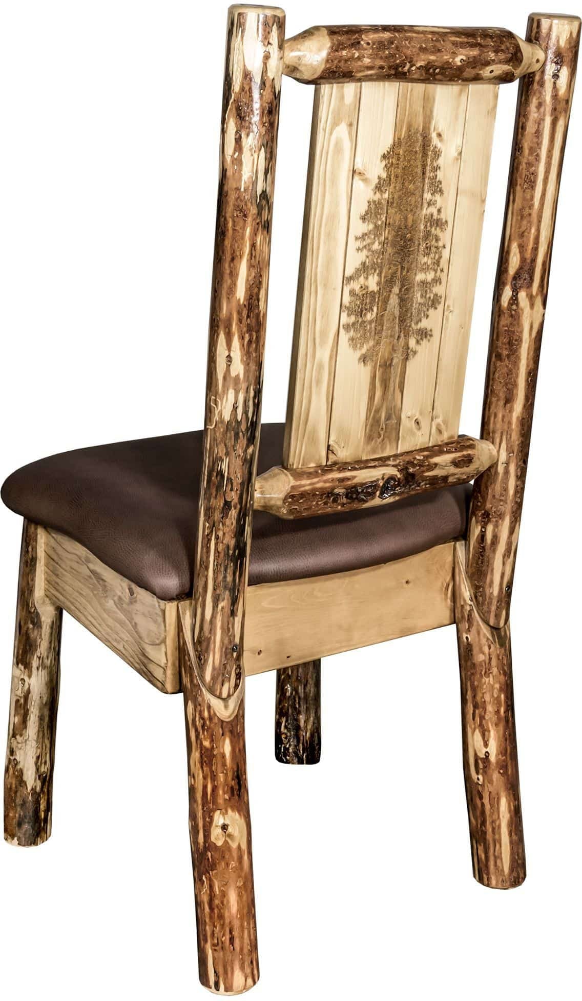 Montana Woodworks Glacier Country Collection Side Chair Saddle Upholstery with Laser Engraved Design-Rustic Furniture Marketplace