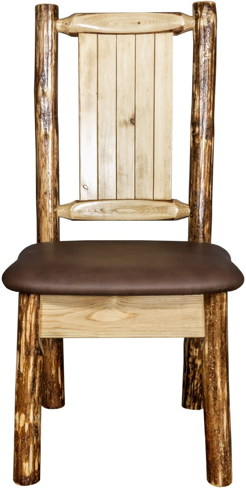 Montana Woodworks Glacier Country Collection Side Chair Saddle Upholstery with Laser Engraved Design-Rustic Furniture Marketplace