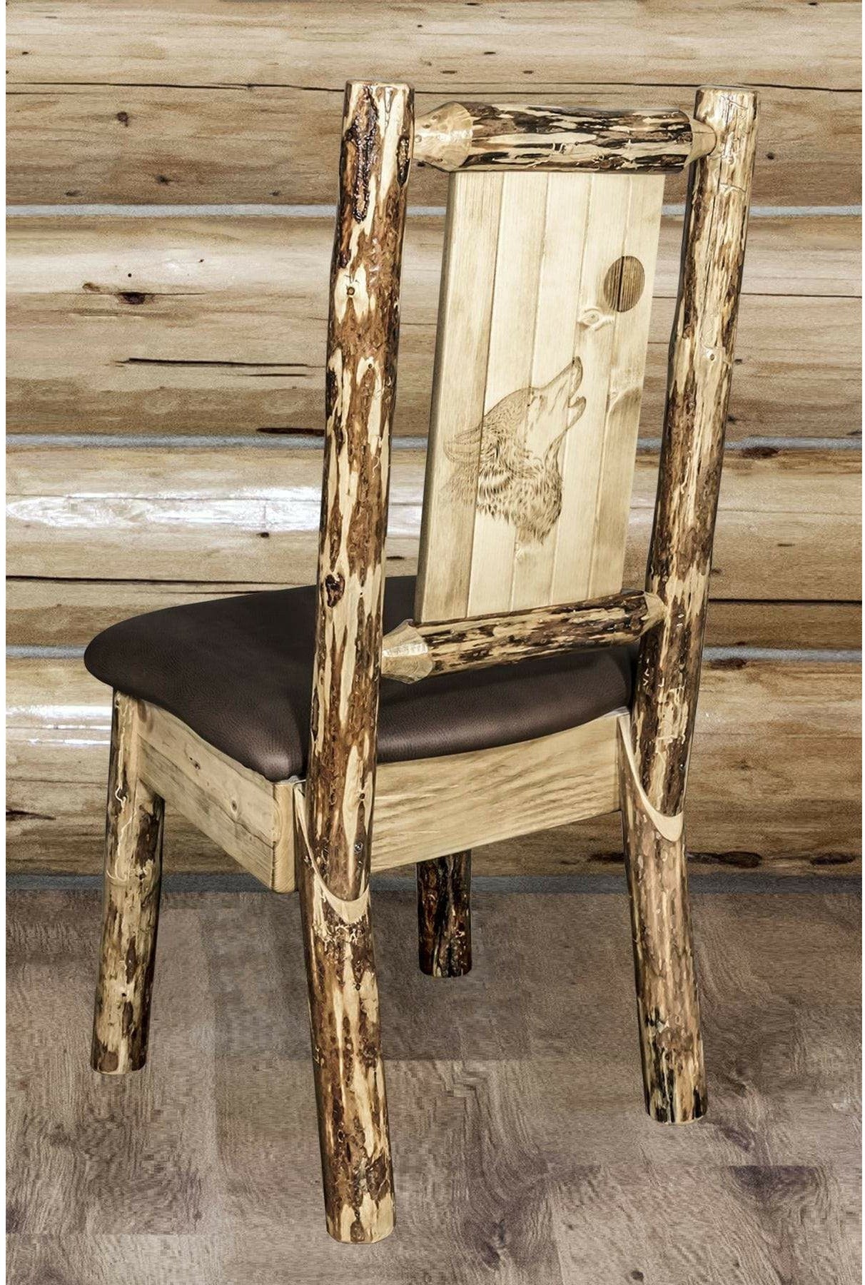 Montana Woodworks Glacier Country Collection Side Chair Saddle Upholstery with Laser Engraved Design-Rustic Furniture Marketplace