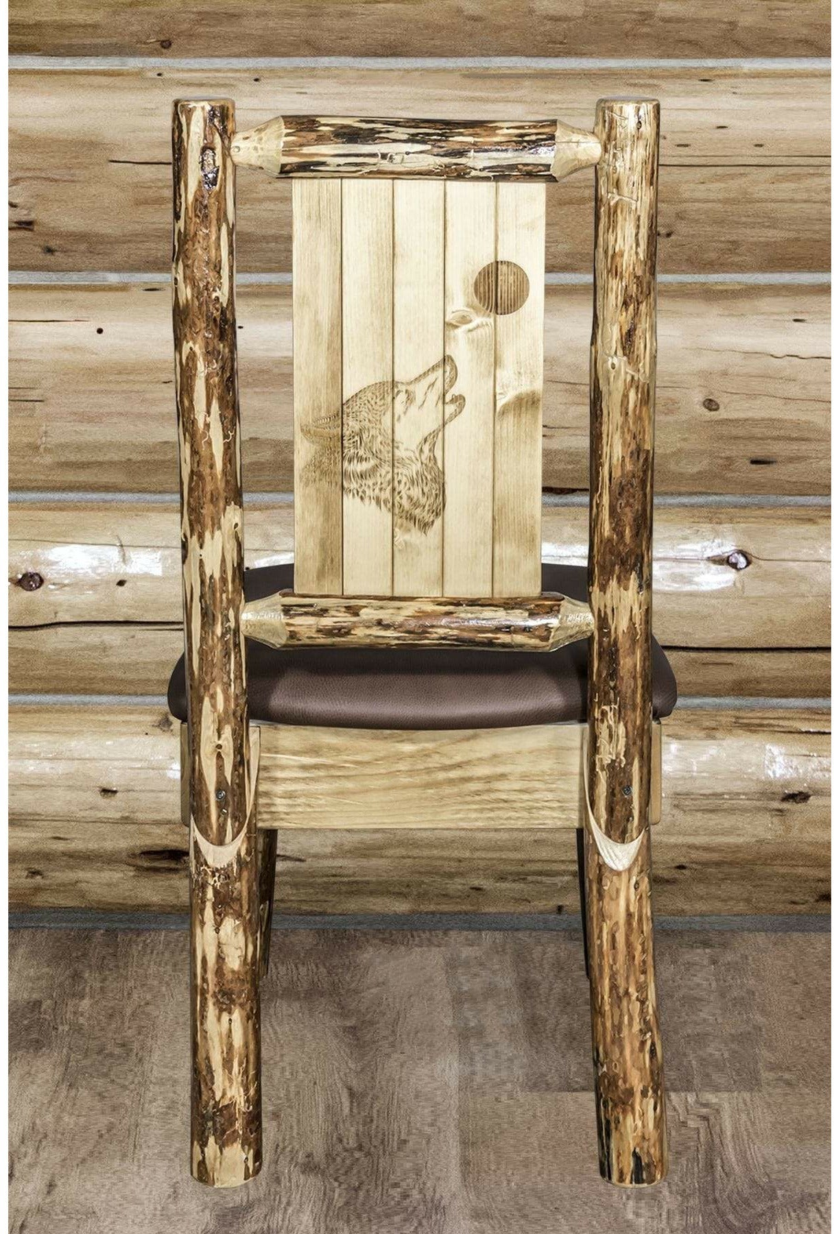 Montana Woodworks Glacier Country Collection Side Chair Saddle Upholstery with Laser Engraved Design-Rustic Furniture Marketplace